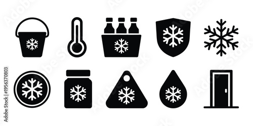 Cold Storage Refrigeration Solid Style Icon Set for Industrial Temperature Control