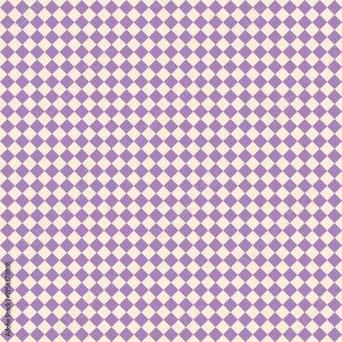 Seamless lavender purple and cream geometric diamond grid pattern. Modern tiling background for wallpaper, packaging, textile, branding, and web design.