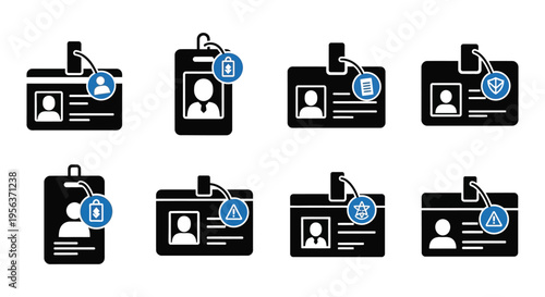 A collection of black identification card icons with varying security levels
