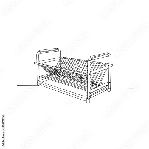 Metal dish drying rack line drawing on white background