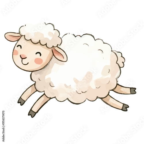 Cute cartoon sheep vector illustration of a happy fluffy lamb character isolated on white background