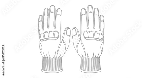 Tactical Work Gloves Line Art Vector Illustration - Protective Safety Gear Outline Drawing