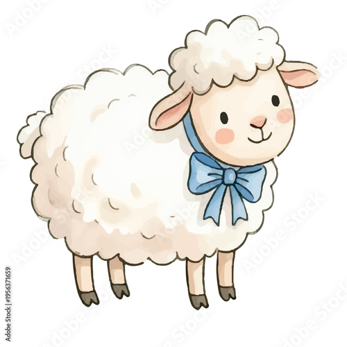 Cute cartoon sheep vector illustration of a happy fluffy lamb character isolated on white background