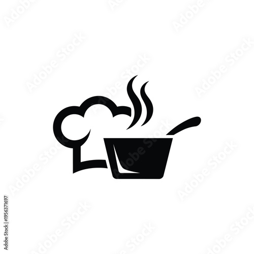 Black silhouette chef hat steaming cooking pot steaming pot