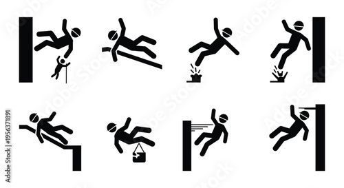 Warning signs depicting people falling or experiencing dangerous situations