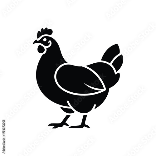 Black silhouette of a standing chicken with white outline