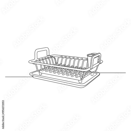 Metal dish drying rack line drawing on white background