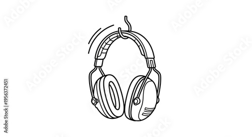 Hearing Protection Earmuffs Line Art Illustration - Industrial Safety Gear Icon on White Background