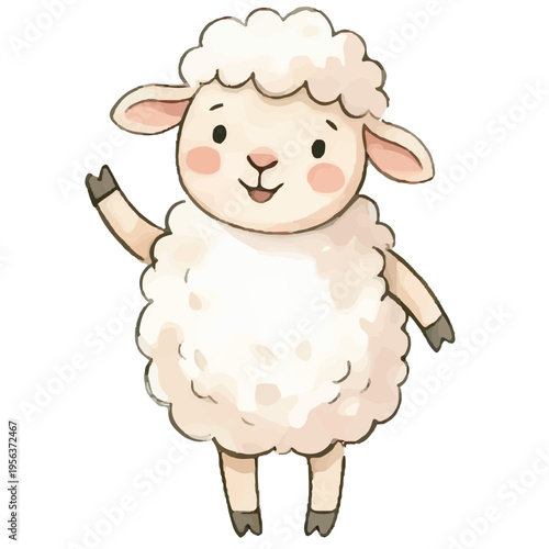 Cute cartoon sheep vector illustration of a happy fluffy lamb character isolated on white background