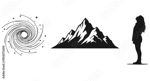 Creative Title: Cosmic Wonder and Mountain Summit Reflections