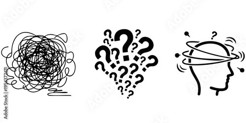 Dizzying Confusion and Tangled Thoughts Mental Icon Set