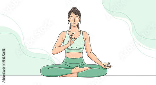 Woman practicing yoga meditation pose for wellness and tranquility illustration