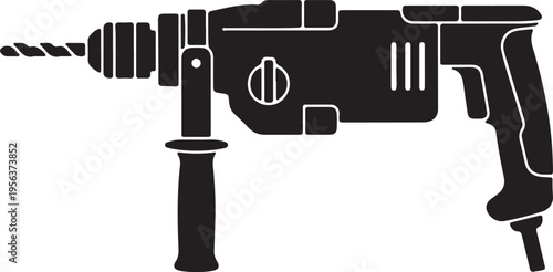  Rotary hammer icon in silhouette on white background.
