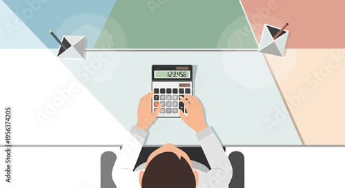 A professional performs financial calculations with a calculator in an orderly workspace