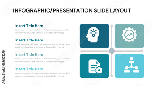 Four quadrant infographic slide layout with icons for presentation