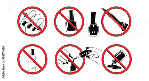Prohibited items featuring nail polish and manicure tools in red circles