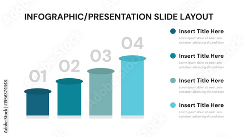 Gradual steps of a business process shown as a four stage bar chart