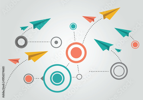 Paper airplanes flying network connections communication idea concept abstract background