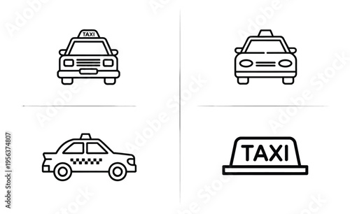 Taxi Car Design Icons Featuring Cab Sign and Transport Symbols