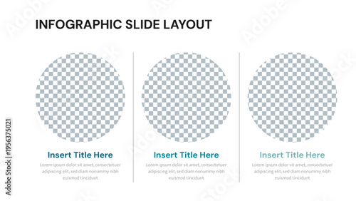 Infographic presentation template with three blank circular spaces for content display