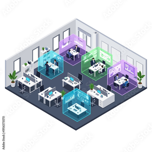 A modern office space with employees working efficiently