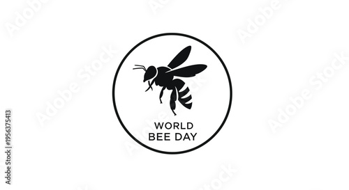 A black silhouette of a bee inside a circle with text below