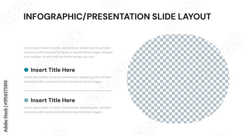 Modern presentation slide layout with text and a large circular image placeholder
