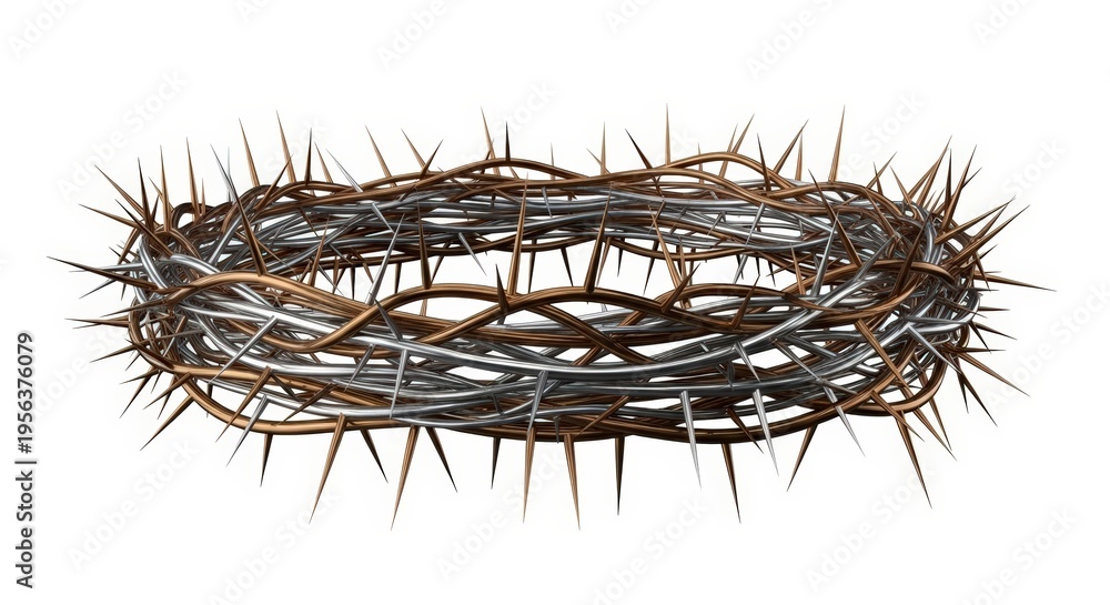 Fototapeta premium Barbed wire coil on white background.