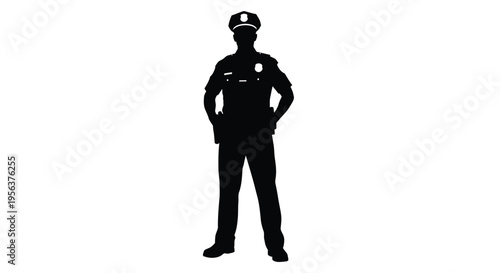 Silhouette of a police officer standing with hands on hips