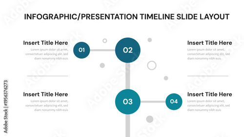 Numbered four step infographic timeline presentation layout with text descriptions