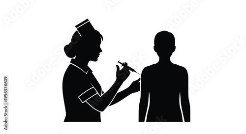 Silhouette of a healthcare worker administering an injection to a patient