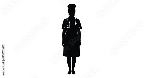 Silhouette of a nurse in uniform with a stethoscope around her neck