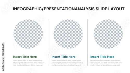Presentation slide layout with three large circular image placeholders for data or photos