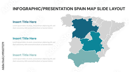 Spain map infographic presentation template displaying regions for data visualization