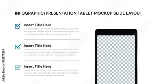 Vertical tablet mockup for presentation slide layout with three checklist items