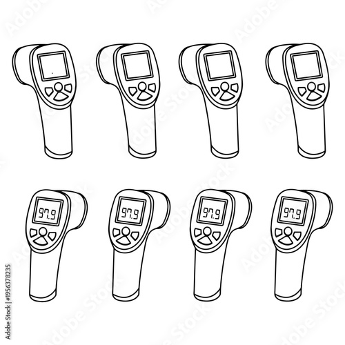 Medical thermometer and human body temperature check silhouettes for healthcare
