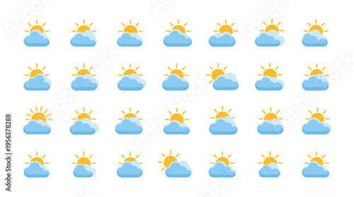 A repeating pattern of weather icons showing a sun partially obscured by a cloud, symbolizing partly cloudy conditions.