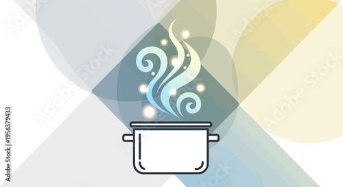 Aesthetic cooking experience illustration featuring a pot with flavorful swirls and subtle