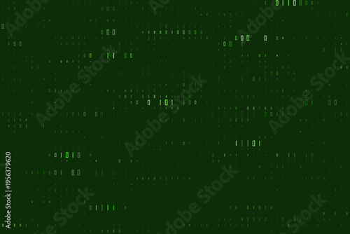 Quantum Computing Data Stream with Glowing Green Binary Code for Cybersecurity Visualization