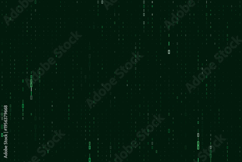 Abstract green binary code stream representing quantum computing and secure data encryption