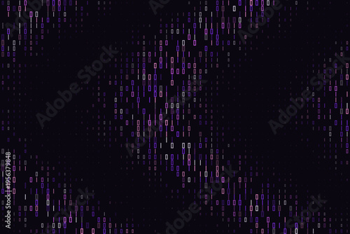Принти на полотні Cybersecurity Data Breach Concept with Purple Binary Code Stream on Dark Backgro