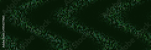 Quantum computing data stream with green binary code pattern on dark background