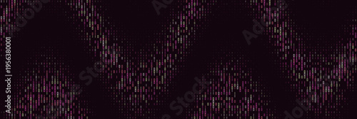 Quantum computing data stream visualization with pink binary code wave on dark background