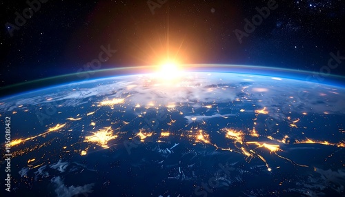 Wallpaper Mural Sunrise Over Earth From Space, City Lights Visible. Torontodigital.ca