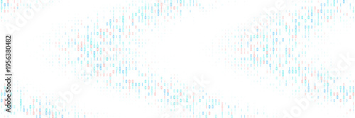 Abstract quantum computing data stream with pink and blue digital particles on white background