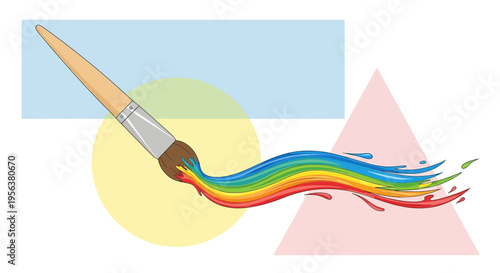 Artistic expression with rainbow colors and geometric shapes creates playful atmosphere