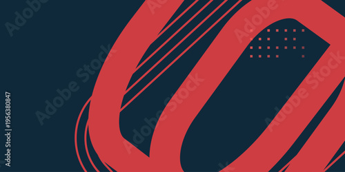 Red abstract swirling shapes on dark blue background