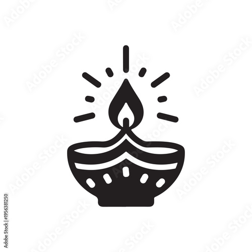 Traditional Indian clay diya with glowing flame, Diwali festival light vector illustration