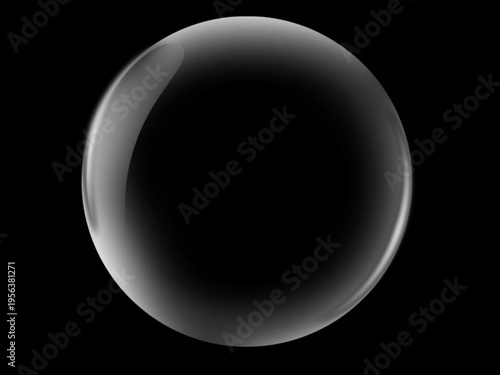Realistic Transparent Glass Sphere Water Bubble Isolated on Black Background