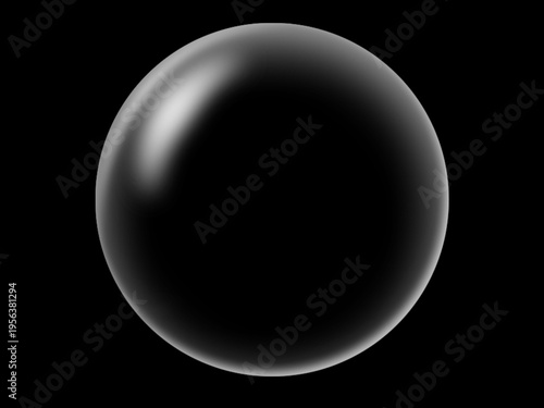 Single glossy transparent bubble with soft highlights isolated on black background